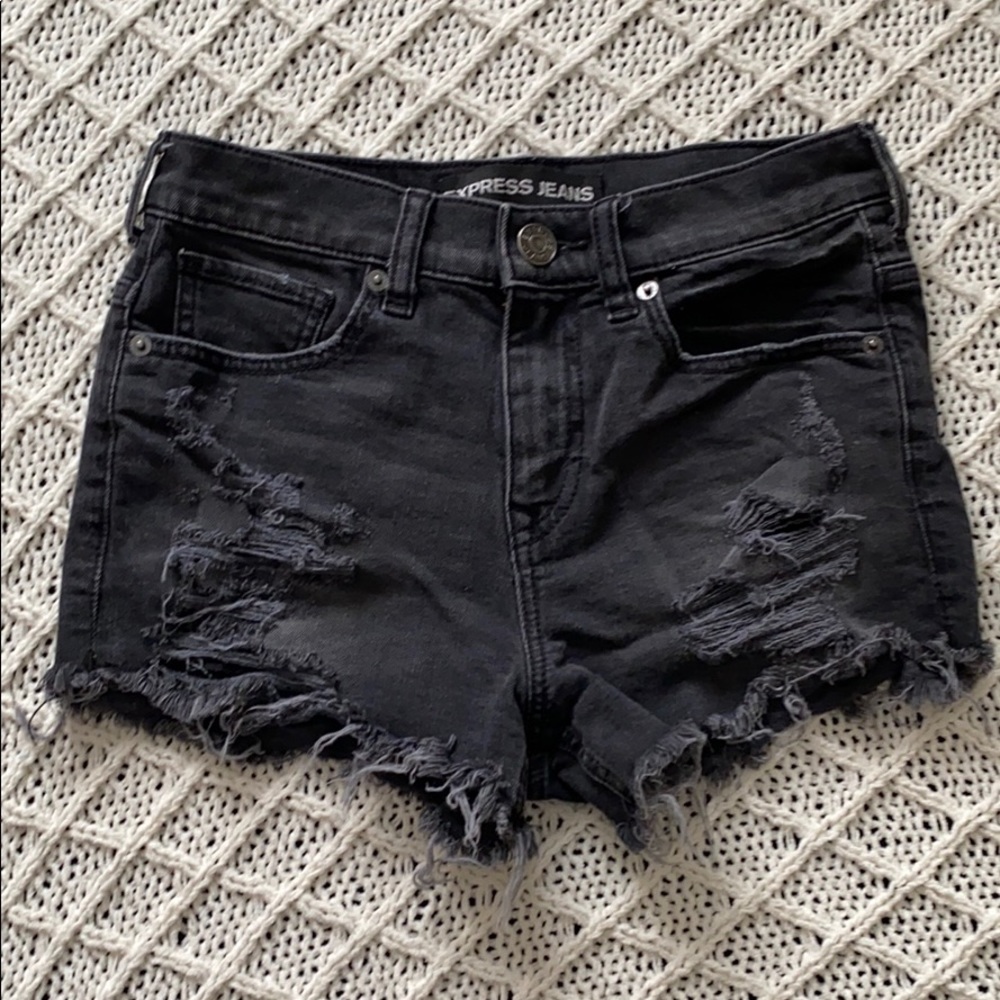 Express black distressed denim shorts size 0